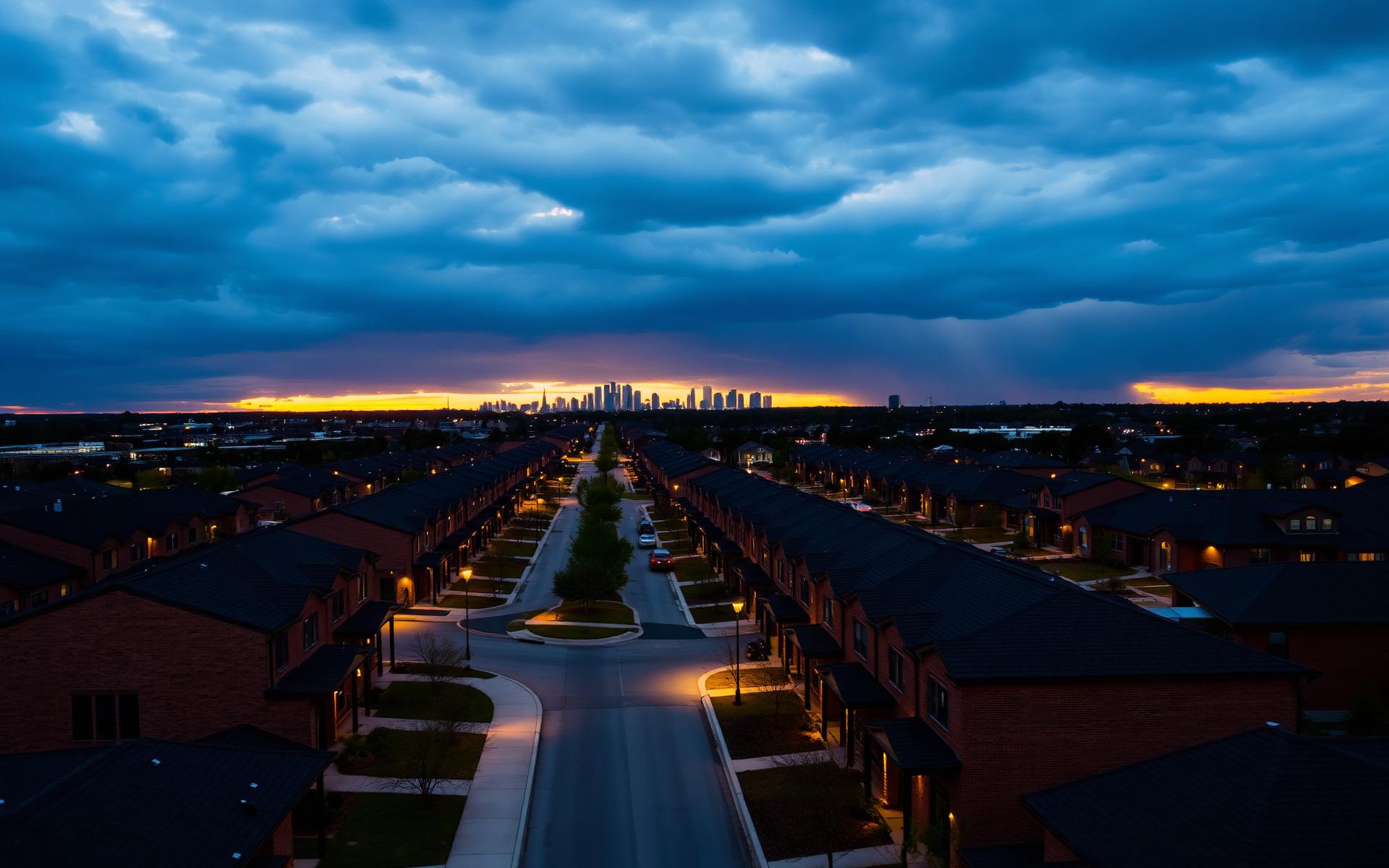 Fort Worth infill neighborhood at dusk